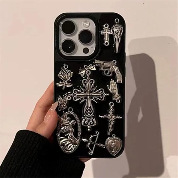 Photo 1 of **MSRP 10.99** for iPhone 15 Pro Case, Creative Metallic Bless Cross Y2k Tide Cool Cupid Angel Stylish Case with Aesthetics Wing Charm Pendant Aesthetics Protective Cover (for iPhone 15 Pro)