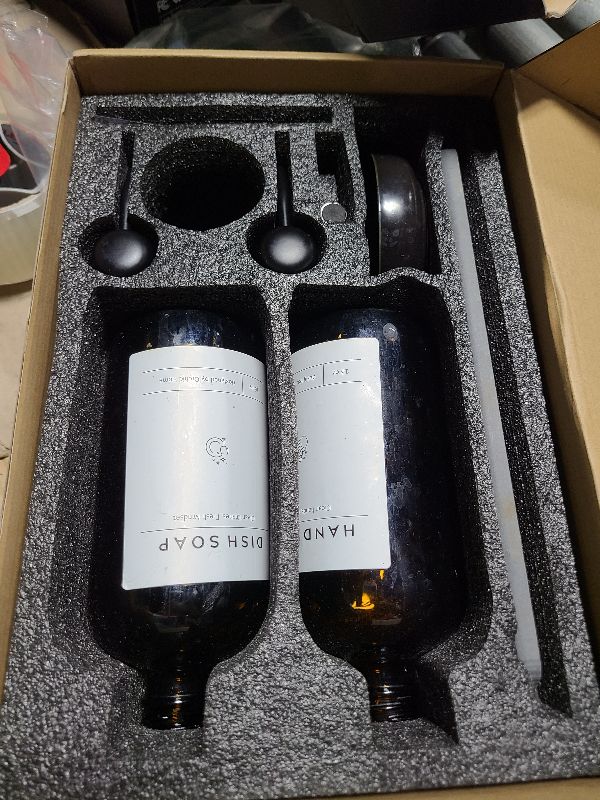 Photo 1 of [Luxury] Kitchen Soap Dispenser Set - 16OZ Amber Glass Bottle, Stainless Steel Pump, Instant Dry Tray, Waterproof Labels, Non-Slip Silicone Pad, and Dish Brush | Upgrade for Your Kitchen and Bathroom