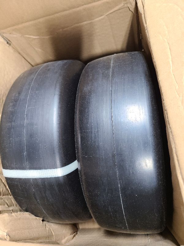 Photo 1 of 2-Pack 13x5.00-6 Front Tire and Wheel Assembly For Riding Lawnmower with 3"-6"Centered Hub,3/4'' or 5/8''Sintered iron Bushing.Turf Tread. (13 x 5.00-6 Flat Free,Smooth Tread)
