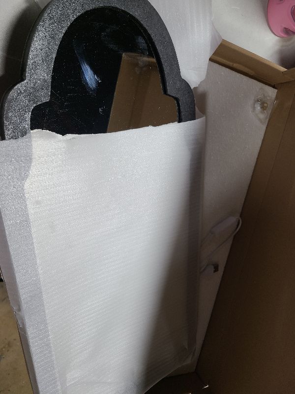 Photo 1 of 2025 Halloween Hologram Ghost Mirror – LED Spooky Haunted Mirror with Creepy Eyes, Indoor Halloween Wall Decor for Bedroom, Living Room, Fireplace, DIY Haunted House Props (Wavy Border, White Light)