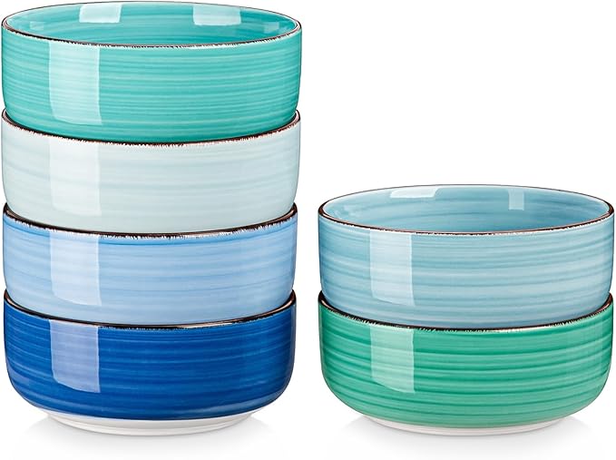 Photo 1 of **MSRP 29.99** vancasso Bonita Cereal Bowl Set of 6, 24 Oz Ceramic Bowls for Kitchen, Dishwasher & Microwave Safe Bowls for Soup, Cereal, Dessert, Fruit, Blue Colored Bowl Set