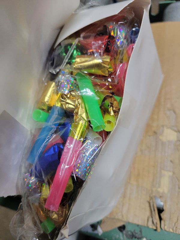 Photo 1 of 100 Pcs Party Blower, Colorful Birthday Noisemakers Funny Birthday Blow Horns Squawkers Party Whistles New Years Party Favors for Kids Adults