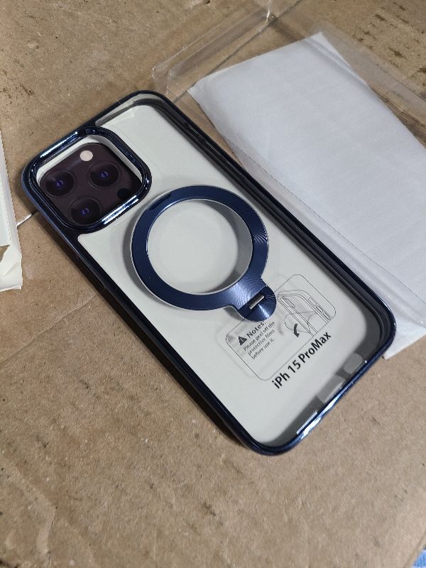 Photo 1 of [Tri-Shield Protection] for iPhone 15 Pro Max Case with 360° Spin Stand Compatible with MagSafe [Magnetic CD Ring] [Screen & Camera Lens Protector] Shockproof Plating Never-Yellowing, Blue-6.7"
