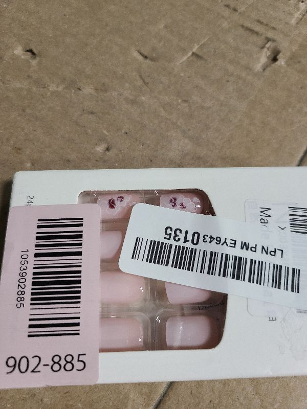 Photo 1 of 24pcs Press on Nails Short Square Fake Nails Petite White Pink Gradient False Nails Acrylic Nail with French Colorful Floral Designs Artificial Nail Glossy Stick on Nails for Women and Girls Summer