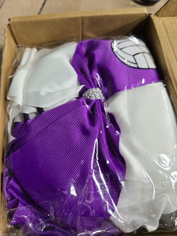 Photo 1 of 12 PCS Volleyball Cheer Bows 8" Large Hair Bows Ponytail Holders for Girls Cheerleader Sports Team Spirit Accessories Game Day School Party Handmade Glitter Streamer Hair Ribbons Bulk