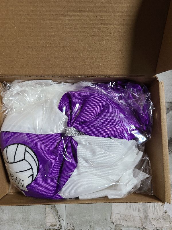 Photo 1 of 12 PCS Volleyball Cheer Bows 8" Large Hair Bows Ponytail Holders for Girls Cheerleader Sports Team Spirit Accessories Game Day School Party Handmade Glitter Streamer Hair Ribbons Bulk