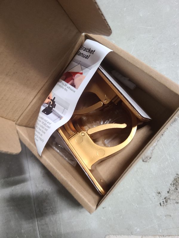 Photo 1 of 2 Pieces Self Adhesive Curtain Rod Bracket, Universal Plastic Curtain Rod Holders, No Drill Curtain Rod Brackets Curtain Rod Hooks for Bathroom, Bedroom, Livingroom(Gold)