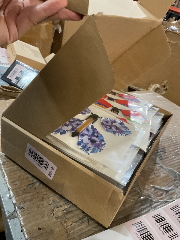 Photo 1 of (used)(incomplete)(see all images) 100 Pcs Magical Flying Butterfly Colorful Wind up Butterfly Rubber Band Powered Greeting Box Surprise Gift, 10 Styles