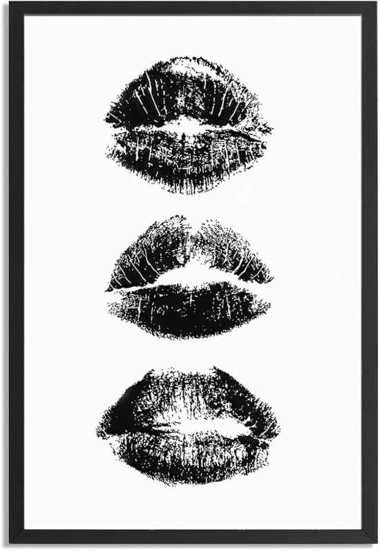 Photo 1 of **STOCK PHOTO FOR REFERENCE, ONE EDGE OF FRAME IS CRACKED** PINK AND WHITE GRAMED WALL ART WOMEN MAKEUP KISS LIPS PIECTURES 16x20