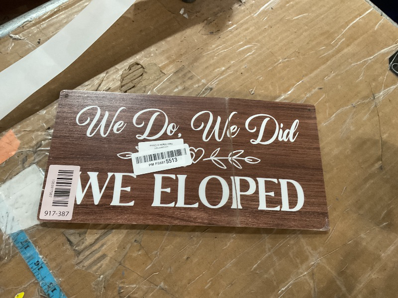 Photo 1 of ***MINOR DAMAGE***
We Do We Did We Eloped Rustic Wall Hanging Wedding Decor Accessories Stuff Wedding Decorations for Reception Engagement Weddings Party Wall Art Decor Wooden Sign for Ring Bearer Sign (Brown)