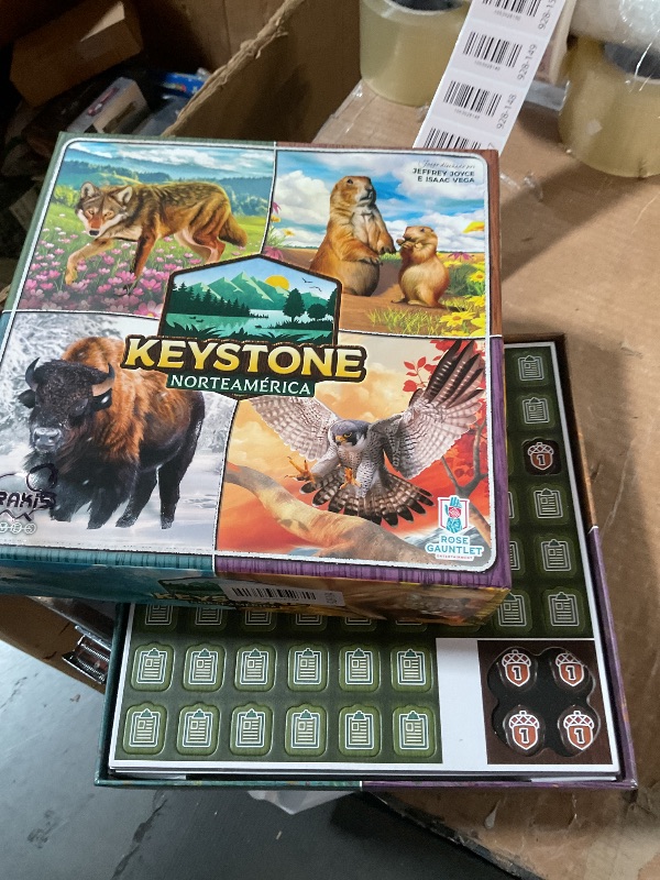 Photo 1 of (used)(incomplete)(water damage) Keystone: North America Board Game | Family Board Game | Educational Board Game About North American Animals and Ecosystems | for 1-4 Players