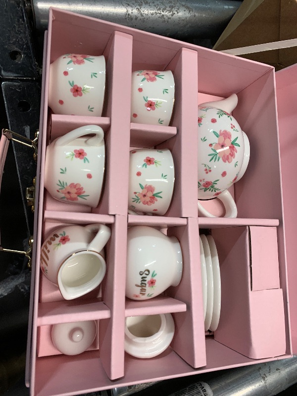 Photo 2 of Porcelain Tea Set for Girls, Tea Party Set for Little Girls, Kids Tea Set Kitchen Pretend Play, Princess Tea Time Playset with Teapot Cups Carry Case, Toddler Girl Toys Birthday Gifts Age 3+