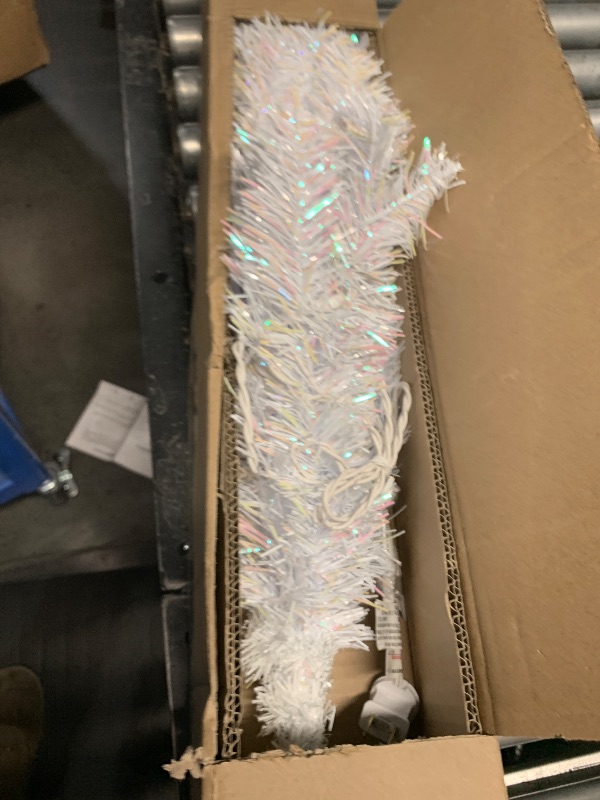 Photo 1 of National Tree Company 4 ft Pre-Lit Mini Artificial Christmas Tree, White Iridescent Tinsel, 70 Clear Lights, 110 Tips, Includes Stand