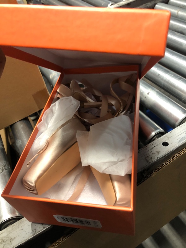 Photo 1 of ***(HEAVILY USED/ MINOR DAMAGE)***Riekhany Satin Ballet Heels for Women Closed Square Toe Bow Ballerina Heels Lace Up High Heel Slingback Pumps Strappy Stiletto Mary Janes Elegant Party Shoes Pink