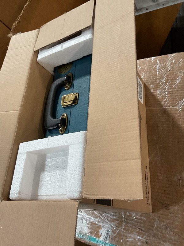 Photo 1 of (PARTS) (MISSING POWER CORD) Vinyl Record Player 3-Speed Bluetooth Suitcase Portable Belt-Driven Record Player with Built-in Speakers RCA Line Out AUX in Headphone Jack Vintage Turntable Coral Blue