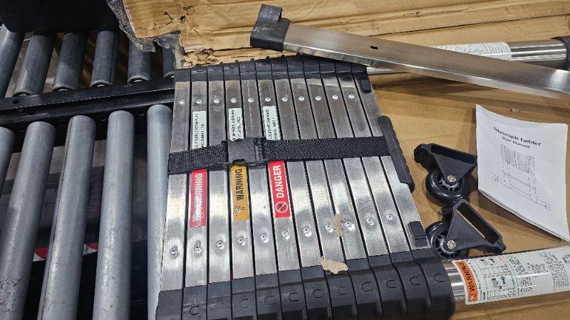 Photo 1 of ***PARTS ONLY***DEZEX 16.5 FT Telescoping Ladders Stainless Steel Telescopic Ladder - Multi-Button Retraction Collapsible Ladder for Home,RV,Loft, Lasts 375 LBS with 2 Triangle Stabilizers,Balance Bar and Wheels