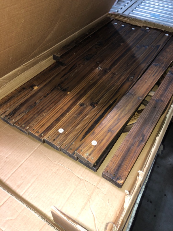 Photo 1 of (partial set) (missing hardware) Yaheetech 41in Wooden Wheel Bench Garden Outdoor Patio Bench, 2-Person Wagon Slatted Seat Outdoor Patio Furniture for Outdoor, Porch, Park,Yard, Dark Brown