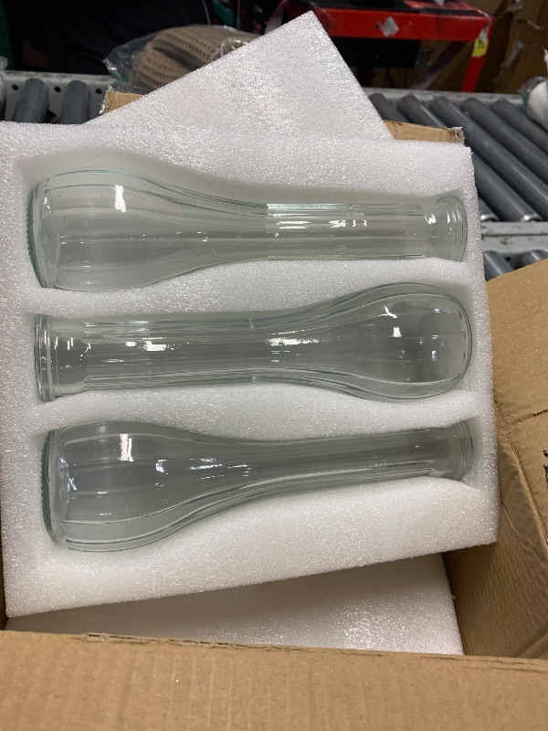 Photo 1 of (used) (missing 2) NUPTIO Glass Bud Vases Centerpiece: 6 Pcs Small Flower Vase for Wedding in Bulk - Cute Clear Ribbed Vase