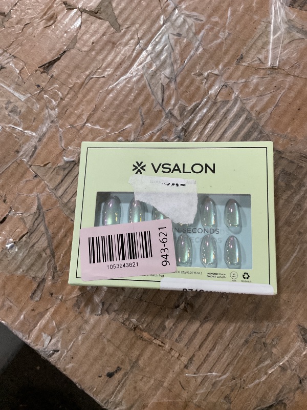 Photo 1 of (USED/FAIR) (MOST) VSALON Press on Nails Short Almond - Holographic Chrome Cat Eye Nails Kit for Women, Reusable Aurora Effect Transparent Soft Gel Fake Nails with Glue & Cuticle Oil - 32 PCS Stick On Nails in 16 Sizes