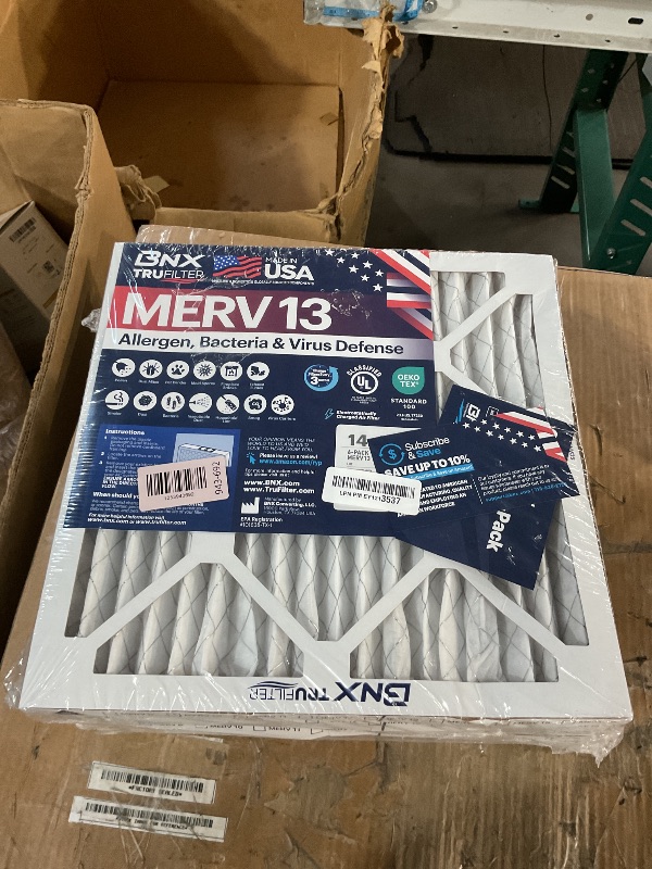 Photo 1 of * factory sealed *
BNX TruFilter 14x14x1 Air Filter MERV 13 (6-Pack) - MADE IN USA - Electrostatic Pleated Air Conditioner HVAC AC Furnace Filters for Allergies, Pollen, Mold, Bacteria, Smoke, Allergen, MPR 1900 FPR 10
