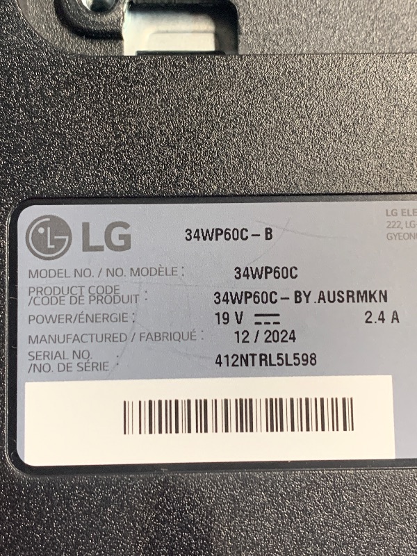 Photo 1 of (used)(incomplete)(see images) LG 34G600A-B.AUS 34" UltraGear 