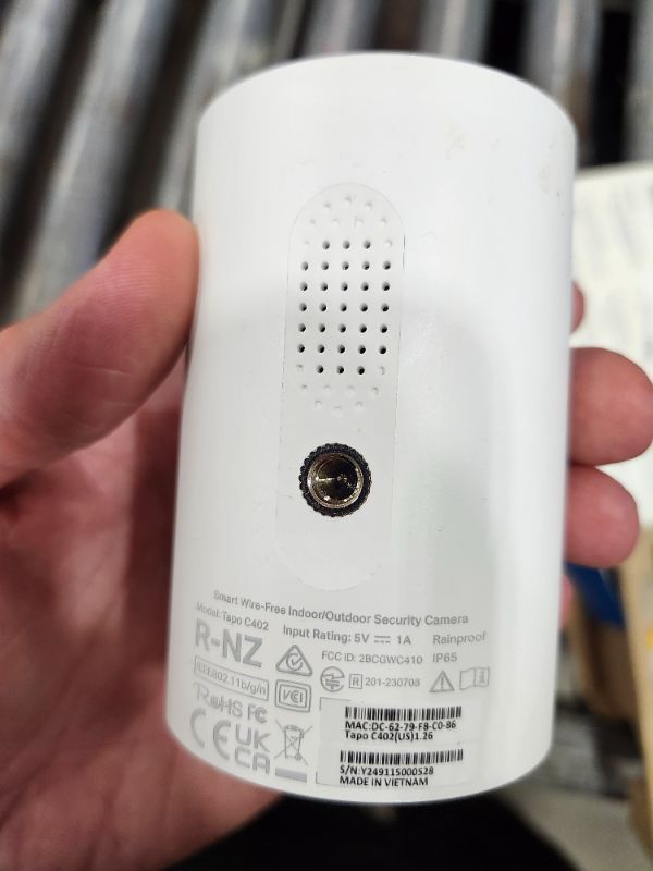 Photo 1 of ***************MISSING THE WALL MOUNT************
TP-Link ???? Wireless Outdoor Security Camera, 1080P, Up to 180 Days of Battery Life, Free Person Detection, SD/Cloud Storage, Spotlight Color Night Vision, No Hub Needed, Works w/Alexa, Tapo C402