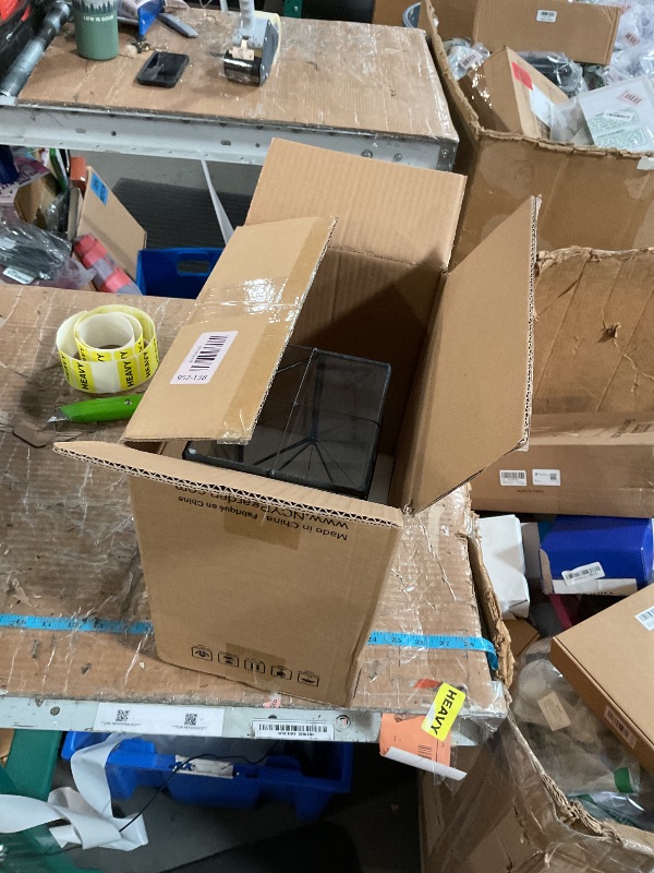 Photo 1 of ***(MAJOR DAMAGE/ SEE NOTES)***NCYP Glass Terrarium Planter with Lid for Small Succulent Cacti, Grid House Shape Black Geometric Terrarium Pot, Home Garden Indoor Tabletop Decor, 9.84" x 5.31" x 7.87" (No Plants)