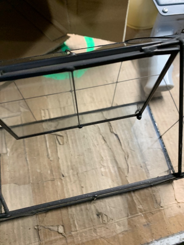 Photo 1 of ***(MAJOR DAMAGE/ SEE NOTES)***NCYP Glass Terrarium Planter with Lid for Small Succulent Cacti, Grid House Shape Black Geometric Terrarium Pot, Home Garden Indoor Tabletop Decor, 9.84" x 5.31" x 7.87" (No Plants)