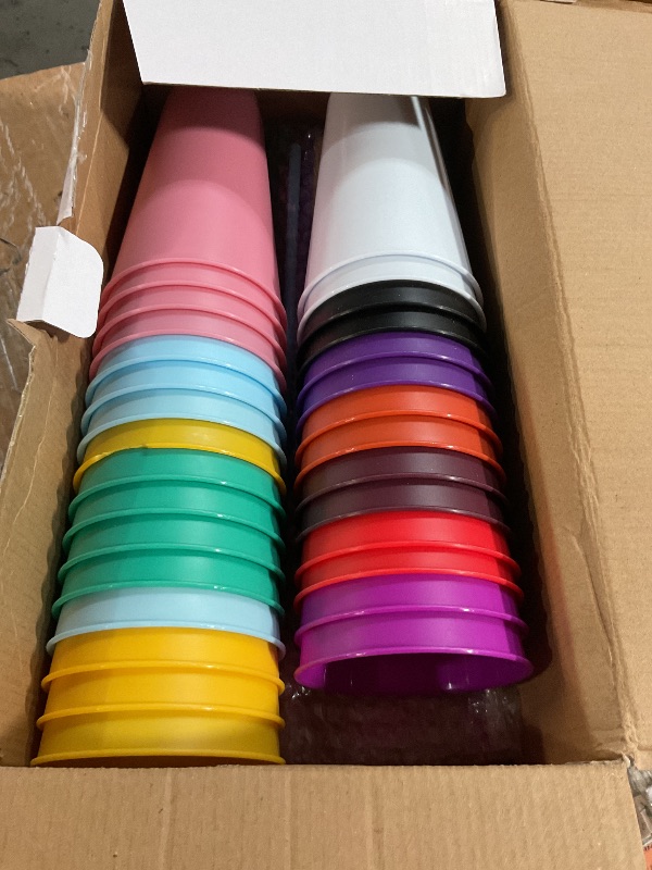 Photo 1 of *** missing lids and straws cups only***
Honeydak 30 Pack Tumbler with Straw and Lid Bulk Water Bottle Iced Coffee Travel Mug Cup Reusable Plastic Cups for Party Birthdays 24-27 oz (Solid Color)