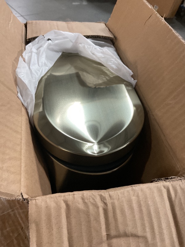 Photo 1 of *******Lead indent******** mDesign Small 1.3 Gallon Stainless Steel Metal Step Trash Can Garbage Bin for Bathroom, Bedroom, Home Office, D-Shape Trashcan with Foot Pedal and Lid, Removable Liner Bucket with Handles, Soft Brass