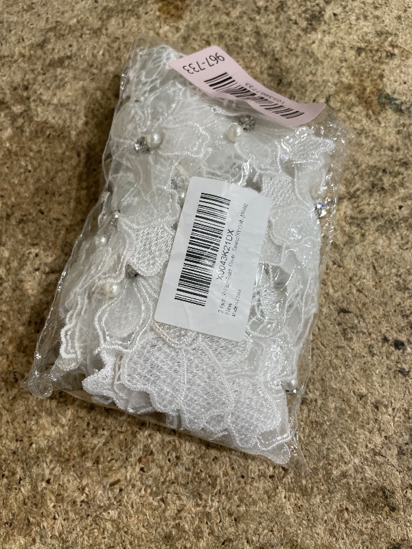 Photo 1 of 2 Yards 3D Pearl Beads Flower Lace Trim Ribbon Floral Applique Embroidered Lace Fabric for Sewing DIY Crafts (White)