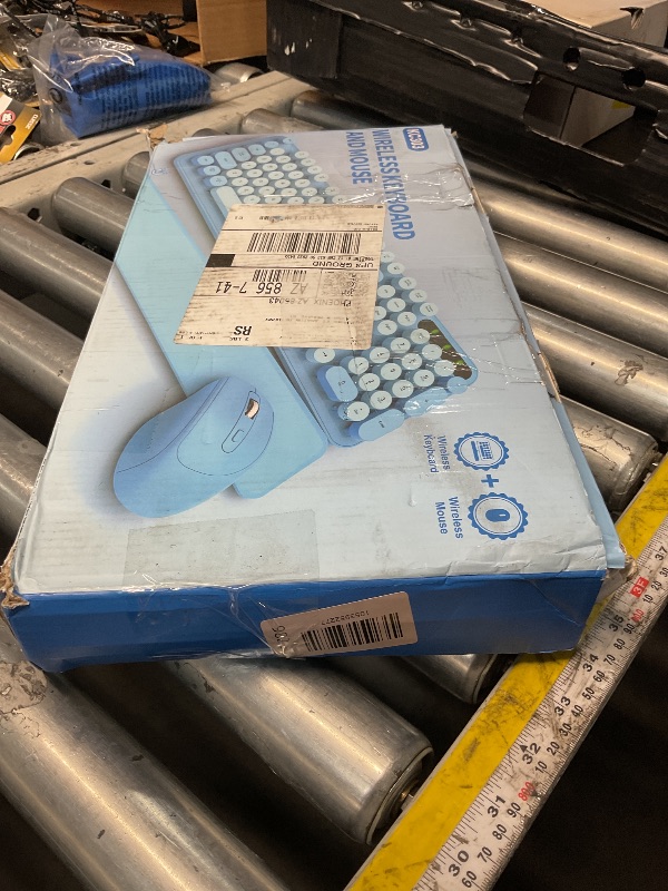 Photo 1 of **missing dongle***Wireless Keyboard and Mouse Combo - Cute Typewriter Keyboard with Detachable Wrist Rest, Retro Round Keycaps, Foldable Legs, 2.4GHz Full-Size for PC, Laptop, Windows - Trueque (Glacier Blue)