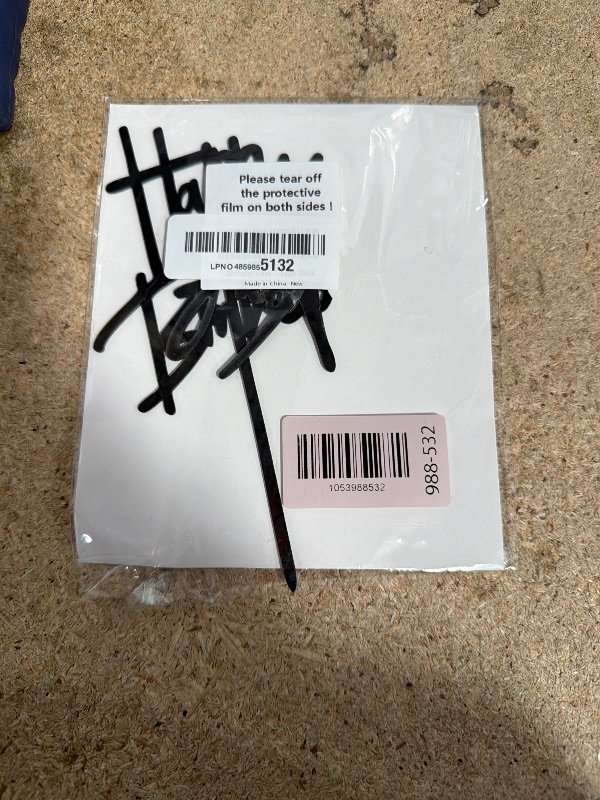 Photo 1 of 1 PCS Black Happy Birthday Cake Topper, 5.3 Inch x 7.2 Inch Acrylic Cake Topper Happy Birthday Cake Sign, Birthday Cake Decorations for Party Dessert, and Anniversary Supplies