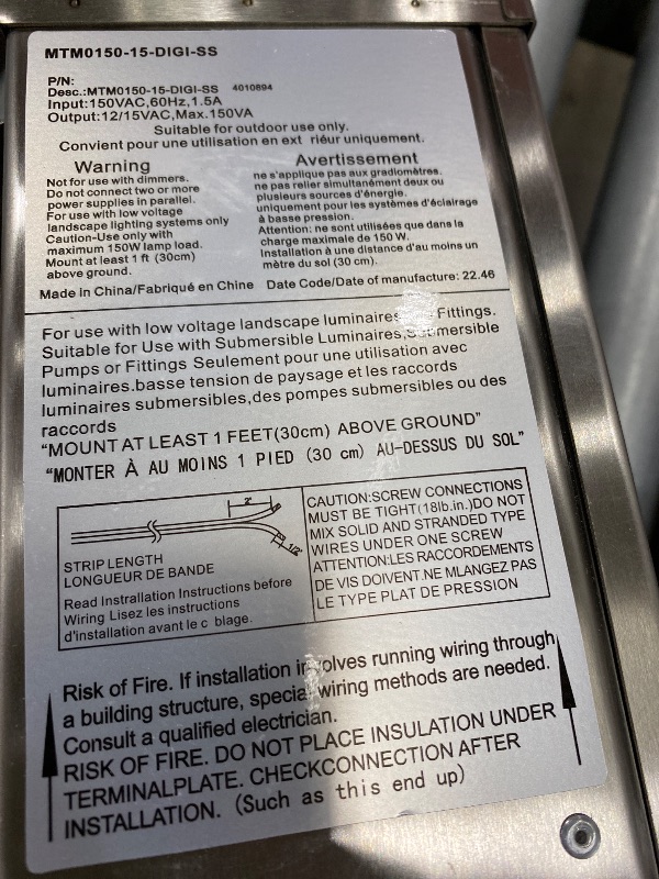Photo 1 of ** FOR PARTS ONLY **
DEWENWILS 150W Low Voltage Landscape Transformer, Outdoor Low Voltage Transformers with Photocell Sensor & Timer, 120V AC to 12V/15V AC Waterproof, Landscape Lighting Transformer for LED Lighting