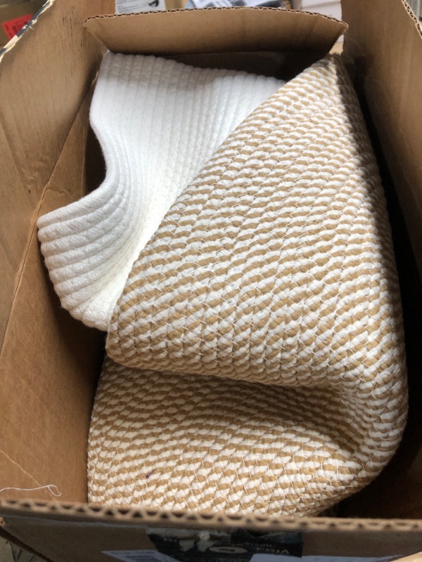 Photo 1 of ***MISSING LID*** 22"x14"x18" Rectangular Extra Large Storage Basket With Lid, Large Cotton Rope Storage Basket, Woven Laundry Hamper, Cloth Storage Bin, for Clothes Towels Blankets in Living Room, White/Camel Mix