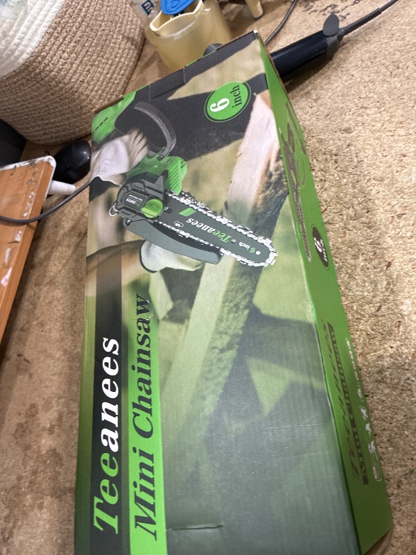 Photo 1 of ***POSSIBLY FOR PARTS/ MISSING ALL ACCESSORIES & BATTERY PACKS*** Small Hand Held Chainsaw 6 Inch,Mini Chainsaw Cordless, Battery Powered for Wood Cutting, Tree Trimming, Garden & Household Use Stocking Stuffers Gift for Men Dad Husband(2 Batteries)