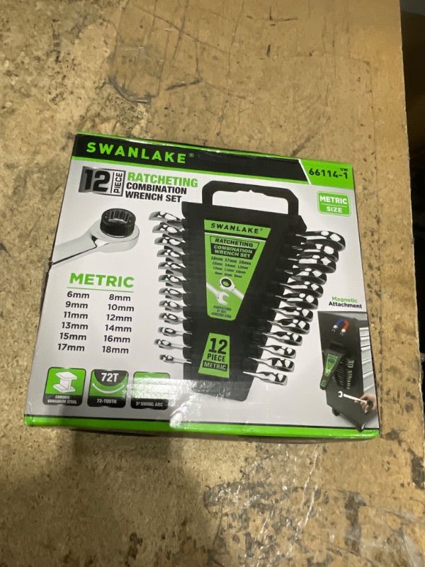 Photo 1 of 12-Piece Ratchet Wrench Set, Metric 6-18mm Ratchet Combination Wrenches Set, 12-Point 72-Tooth Ratcheting Spanners with Magnetic Base Organizer, Chrome Vanadium Steel for Automotive Mechanic Tool