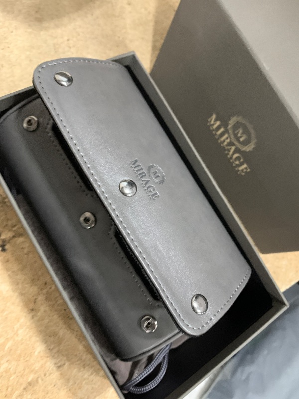 Photo 1 of 2 Watch Roll Travel Case for Men - Watch Holder and Storage for Travel - Slate Gray Swiss Motif Vegan Leather