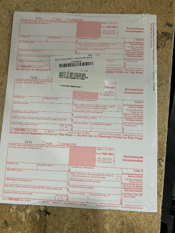 Photo 1 of 1099 NEC 2025 Tax Forms 3 Part Laser Tax Forms Kit,15 Pack of Federal/State Copy's, 1096's –Great for QuickBooks and Accounting Software, 15 Pack
