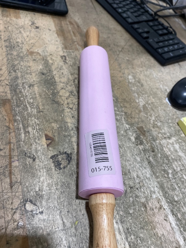 Photo 1 of [mase home] Silicone Rolling Pin for Baking – 17" Non-Stick Dough Roller with Wooden Handles (Pink)