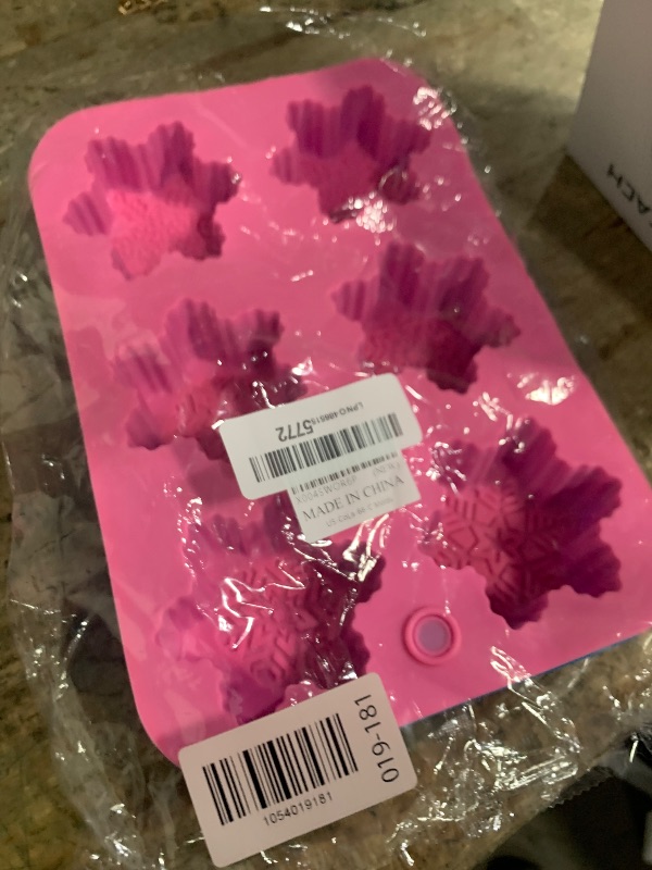 Photo 1 of 2 Pcs Snowflake Silicone Candle Soap Molds for Christmas Baking Chocolate Candy Cake Pan Cookie Jelly Muffin Ice Cube Trays Baking Moulds DIY Bath Bomb Molds Decoration (Blue Pink)
