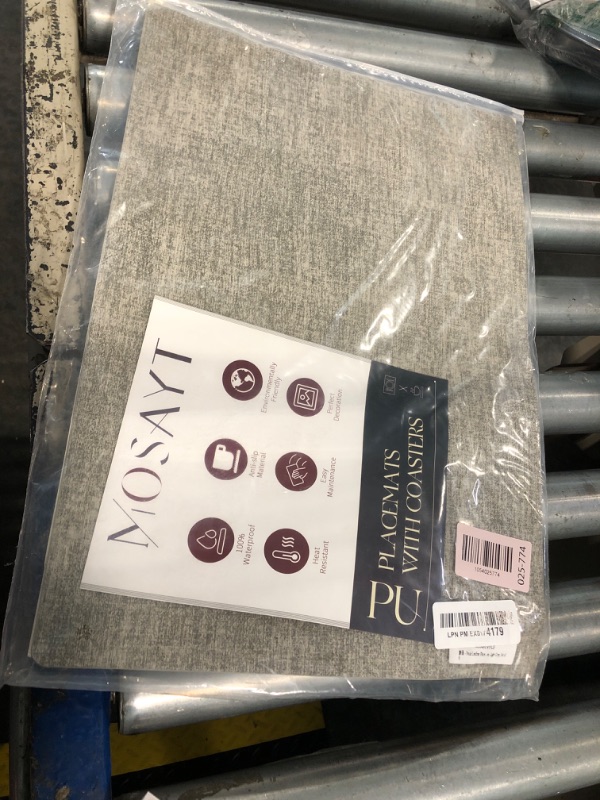 Photo 1 of **MISSING MANY MATS**ONLY ONE**
MOSAYT Faux Leather Placemats Set of 6, Heat Resistant Wipeable Washable Vinyl Place Mats with Coasters, Waterproof Oil Proof Table Mats for Kitchen Dining Party Outdoor, 12" x 18", Light Grey