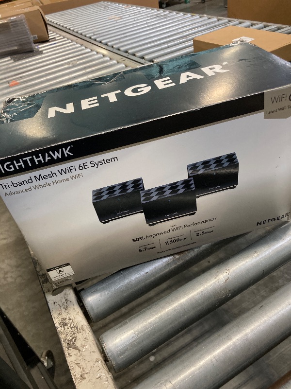 Photo 1 of *Untested*
NETGEAR Nighthawk Tri-Band Whole Home Mesh WiFi 6E System (MK93S) – Router + 2 Satellite Extenders - 5.7Gbps Speed - Coverage up to 7,500 sq. ft., 100 Devices - Includes 1-Yr Armor - AXE5700 802.11ax