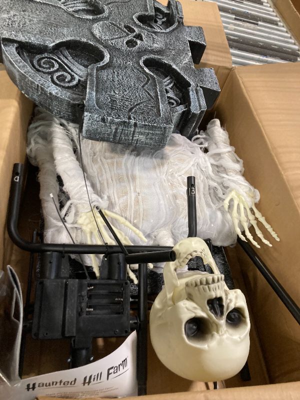 Photo 1 of ****CORRECT ITEM*****Haunted Hill Farm 5.9 Ft. Motion-Activated Floating Skeleton Ghost Over Tombstone by Tekky, Premium Halloween Animatronic, Battery Operated