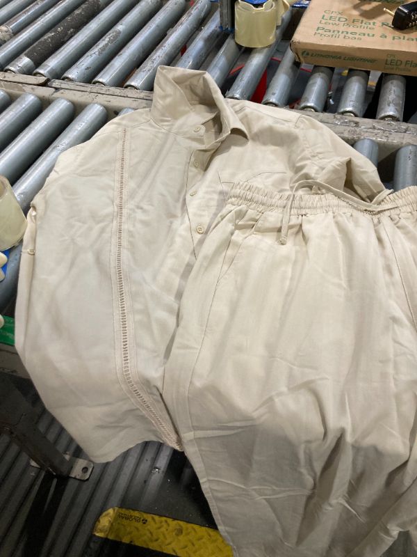 Photo 1 of ***CORRECT ITEM****WEEN CHARM Mens Shirts Casual 2 Piece Long Sleeve Button Down Cuban Shirt and Pants Set Summer Beach Outfits Beige