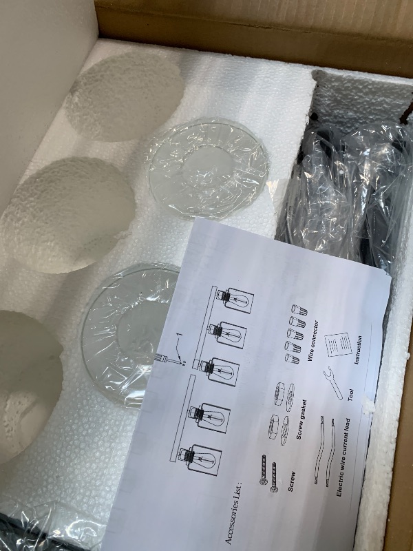 Photo 1 of *****MISSING 3 LIGHT******DIKAIDA 5-Light Black Bathroom Vanity Light, Modern Vanity Lighting Fixture for Bathroom, 31" Matte Light Fixture, Wall Sconces with Clear Glass Shade, Black Bathroom Wall Light Over Mirror