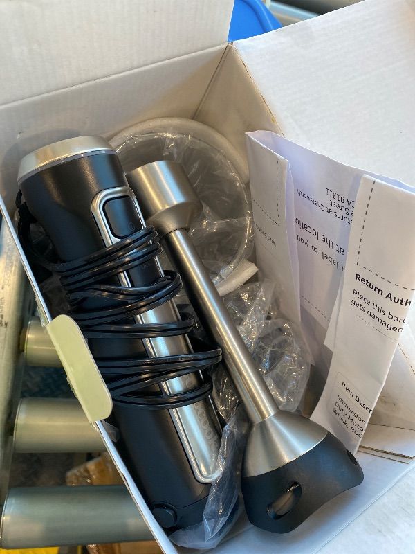Photo 1 of *Untested*
Immersion Blender 5 in 1 Hand Blender, Electric Blenders Max 1000W Heavy Duty Motor, 21 Speed & Turbo Mode Handheld Blender, Milk Frother, Egg Whisk, 800ml Beaker, 600ml Chopper Stainless Steel Blades