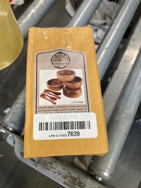 Photo 1 of **MISSING 2 SPOONS**
BestySuperStore Set of 4 Small Round Acacia Wooden Bowls 2¾ Inch Diameter 1½" High With Spoons - Stackable Mixing Bowl Salad Soup Snack Dip Sauce Charcuterie Wood Tableware Sets for Decor and Serving