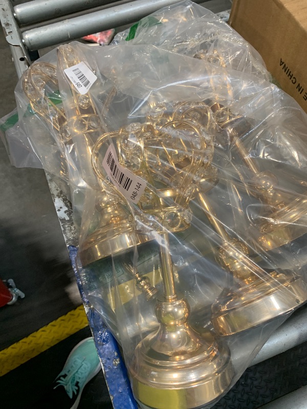 Photo 1 of ***DAMAGE***Mumufy 4 Pcs Gold Crystal Candle Holders Crown Candlestick 13.8 Inches Tealight Holders Metal Candelabra Vintage Votive Candlesticks Elegant Candle Centerpiece for Wedding Festival Dining Table Decor