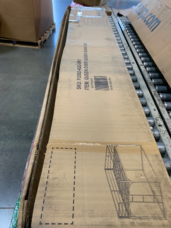 Photo 1 of ** MISSING HARDWARE** LINKHOO Queen Over Queen Bunk Bed for Adults, Heavy Duty Metal Low Bunk Beds with Ladder and Guardrails for Guest Room, Bedroom, Noise-Reducing Wooden Slat Supports, No Box Spring Needed, Black